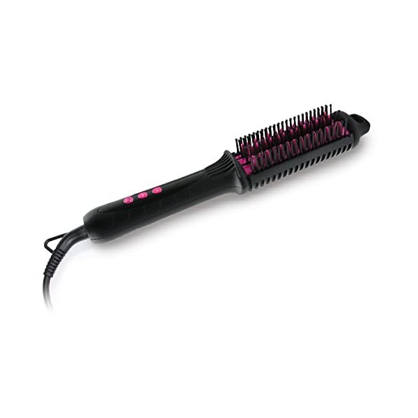 ELISON Brosse lissante compacte, revêtement en céramique, température réglable et étui souple inclus, couleur noire/fuchsia