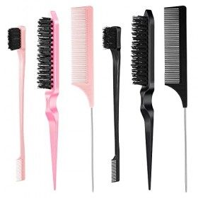Lot de 6 brosses à cheveux, brosse à cheveux lisse, brosse à bords, brosses à peigner, peigne à queue de rat, brosse à cheveu