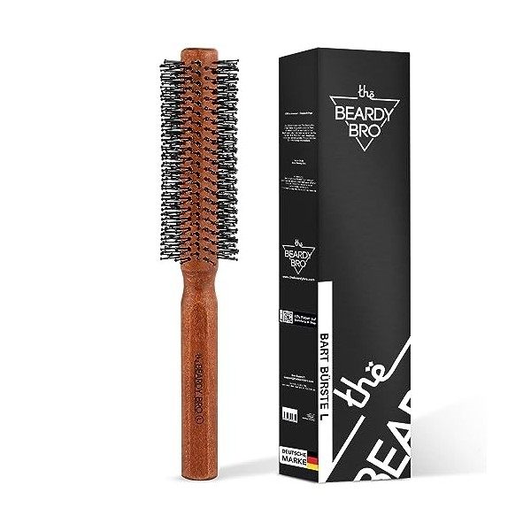 The Beardy Bro I Brosse à barbe homme Brosse ronde pour démêler, lisser et sécher I Brosse sèche-cheveux avec picots spéciaux