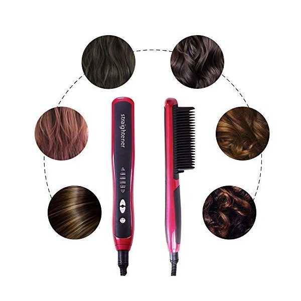 Brosse Lissante Cheveux Chauffante Curling Styling Fer Peigne TEENO Rouge