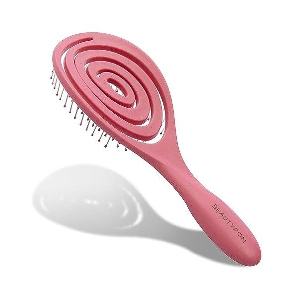 Beautypom Brosse à cheveux démêlante bio pour cheveux raides, bouclés et mouillés Brosse à cheveux en spirale pour femmes, ho