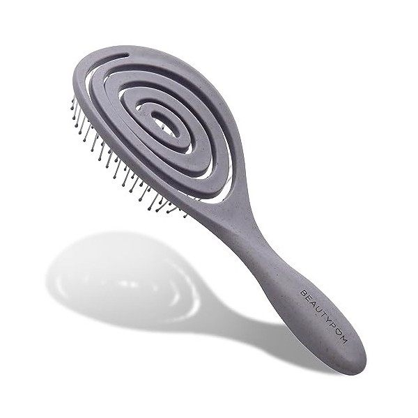 Beautypom Brosse à cheveux démêlante bio pour cheveux raides, bouclés et mouillés Brosse à cheveux en spirale pour femmes, ho