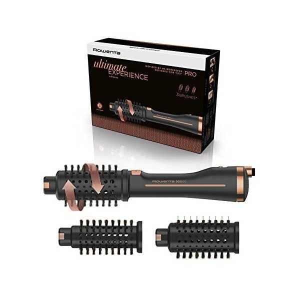 Rowenta Brosse soufflante rotative 2-en-1, Sèche, Coiffe les cheveux, 3 brosses incluses, Réduit lélectricité statique et le