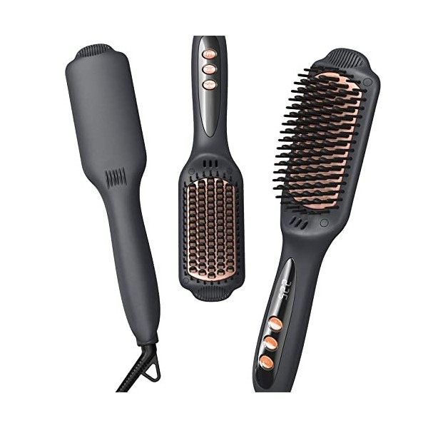 LANDOT Brosse Chauffante Lissante - Brosse Lissante pour Cheveux Electrique Professionnelle - Peigne Lisseur Ceramique Ioniqu