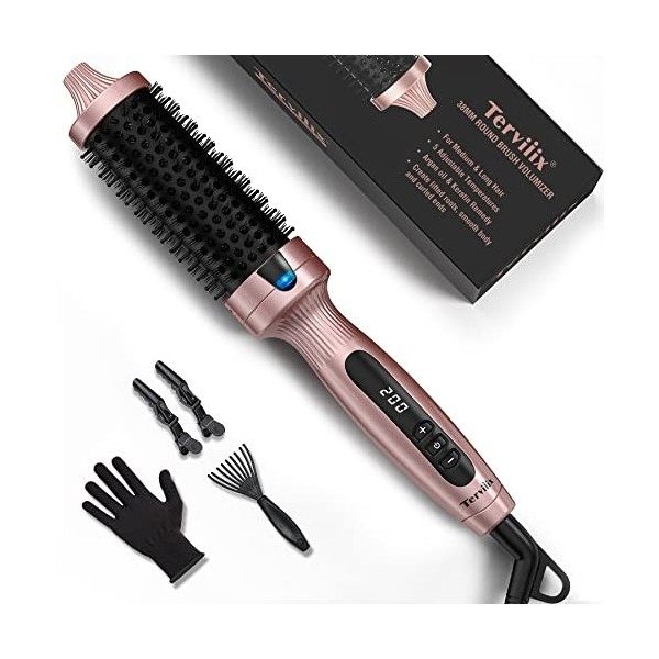 Terviiix 38mm brosse thermique & Thermal Brush, Brosse chaude Tourmaline céramique, affichage numérique 9 température fer à f