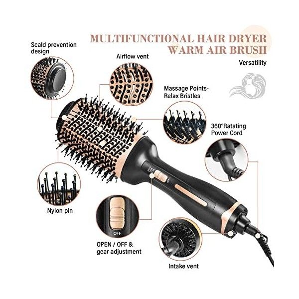 Brosse Soufflante 1000W, BelonLink Brosse Chauffante Professionnel, Salon One-Step Sèche-Cheveux Volumisant, pour Dry, Volumi