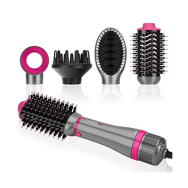 Ensemble de Styler 4 EN 1, PARWIN PRO BEAUTY Brosse Soufflante et Sèche Cheveux, avec 4 Accessoires, Sécher, Lisser, Donner d