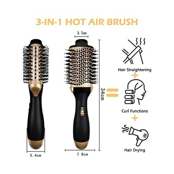 Brosse soufflante 3 en 1 pour tous types de cheveux, Brosse à air chaud 1000W pour Sécher, Lisser, Volume, Brosse Seche Cheve