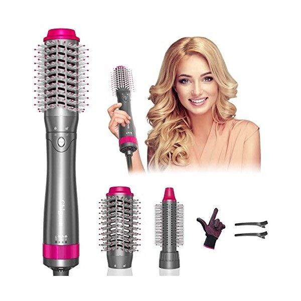 Chignon Brosse Soufflante 1000W,4 en 1 Brosse Sèche-Cheveux & Volumateur,Brosse à Air Chaud Négatif Ion,Brosse Lissante Chauf