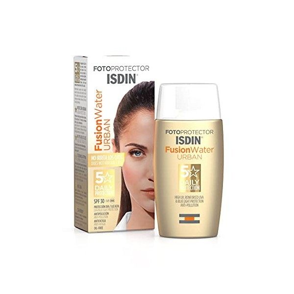 ISDIN Fotoprotector Fusion Water Urban SPF30 50ml | Photoprotection visage ultralégère à utilisation quotidienne pour les e