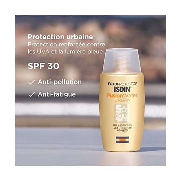ISDIN Fotoprotector Fusion Water Urban SPF30 50ml | Photoprotection visage ultralégère à utilisation quotidienne pour les e