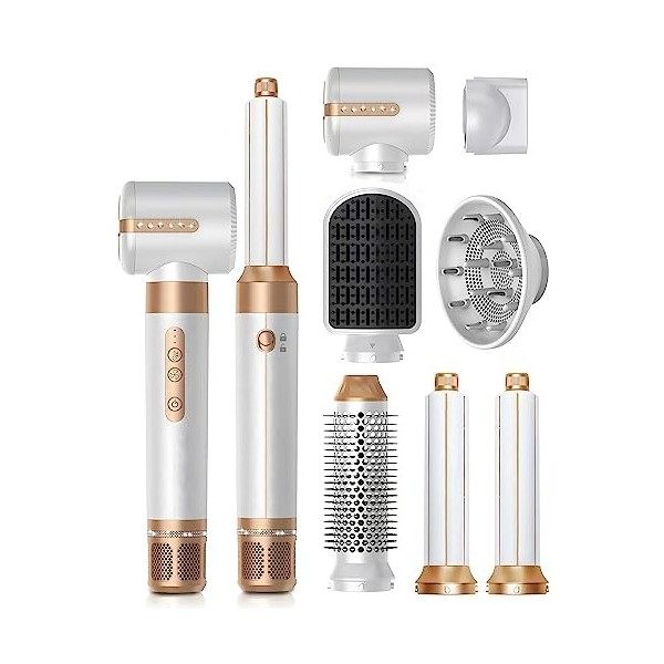 Sèche Cheveux 7 en 1 Set, Brosse Soufflante Rotative, Malette Coiffure Professionnel, Boucleur à Cheveux, Peigne à Lisseur, V