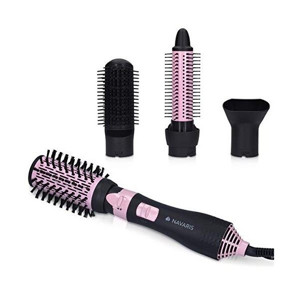 Navaris Brosse à cheveux électrique - Brosse soufflante chauffante lissante céramique avec 4 embouts anti-brûlure - Sèche-che