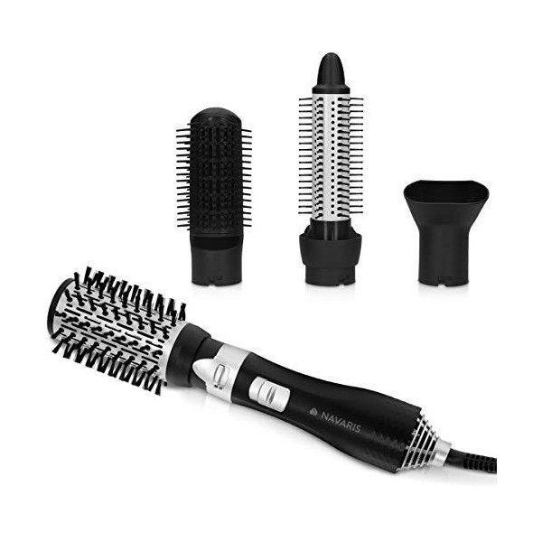 Navaris Brosse à cheveux électrique - Brosse soufflante chauffante lissante céramique avec 4 embouts anti-brûlure - Sèche-che