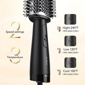 YAPOY Brosse Soufflante pour Cheveux, Sèche-Cheveux et Volumateur 2-en-1, Séchage Rapide, Lissage, Mise en Volume avec une Gr