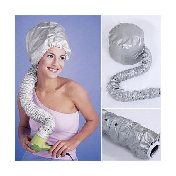 Bonnet Casque de séchage pour sèche-cheveux avec élastique pour fixation à Phon, gris