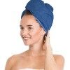 Brandsseller Turban pour cheveux - Avec bouton - 100 % coton - Bleu