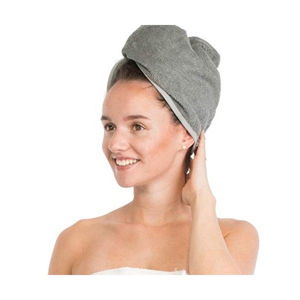 Brandsseller Turban pour cheveux - Avec bouton - 100 % coton - Bleu