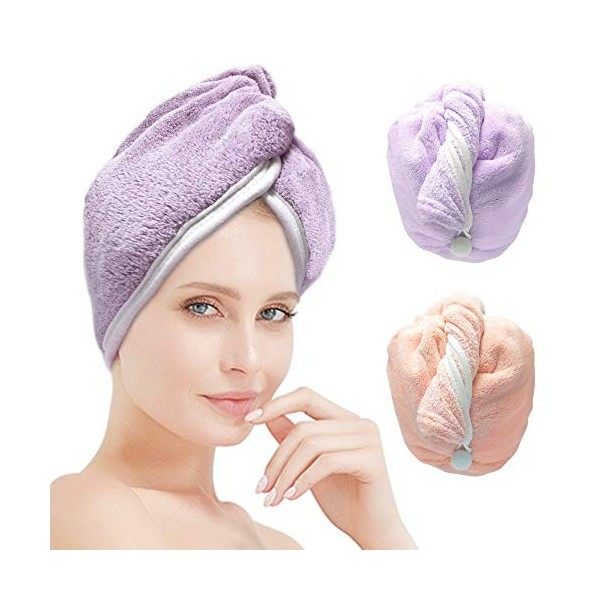 ACCGLORY Serviette turban à séchage rapide pour cheveux - Super absorbante - En microfibre - Cheveux doux - 2 grands turbans,