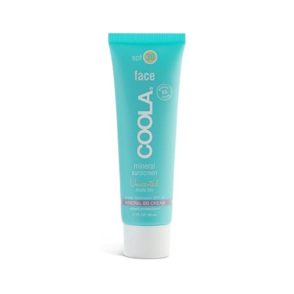 COOLA Lotion Solaire Minérale Visage SPF30 Mate Teintée sans parfum 50 ml, Protection Haute performance + éco-responsable, Te