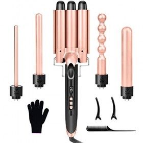 5 en 1 Fer à Boucler 9-32mm Boucleur a Cheveux 80-230℃ Fer à Friser en Céramique Interchangeable avec Écran dAffichage Numér