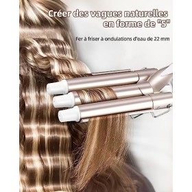 keyiN Fer à Boucler 3 Barils, Fer à Onduler Céramique, Boucleur 3 Tête Coiffage des Cheveux Bouclés avec Ecran LCD Températur