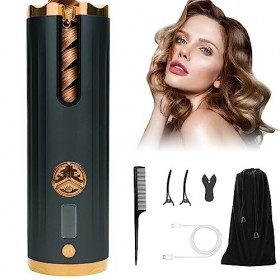 Fer à Boucler Automatique, Fer à Friser Rechargeable USB, Boucleur a Cheveux avec 6 Températures Réglables,Ceramic,Anti-Brûlu