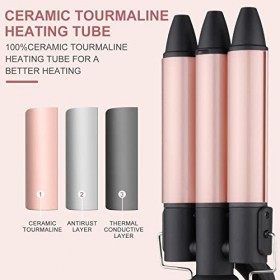 3 Têtes Fer à Boucler Onduler Friser Cheveux Curleur Céramique Bigoudis pour Long Courts avec Support en Métal 25mm