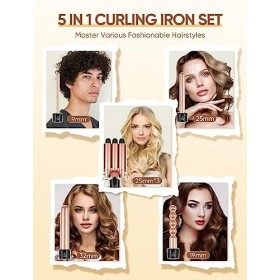 OBVHNUA 5 en 1 Fer à Boucler 9-32mm Fer à Friser Céramique Interchangeable Boucleur a Cheveux 2 Niveaux de Température 150-23