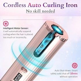 Fer à Friser Sans Fil Boucleur a Cheveux Automatique, Bigoudi Anti-Brûlures Fer à Boucler, 6 Température et Minuterie, USB Re