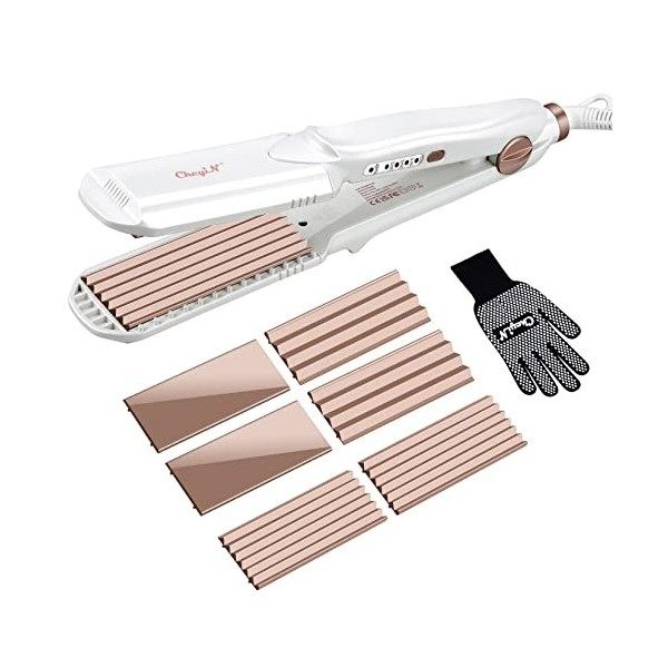 CkeyiN 4 en 1 Fer à Lisser,Fer à Gaufrer,Fer à Friser Noir,Pour Donner du Volume à Vos Cheveux-Rendre Vos Cheveux Brillants,S