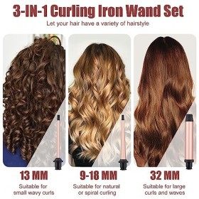 Fer à Boucler 3 Tete Céramique Boucleur a Cheveux 3 en 1 Interchangeable Fer a Friser Wavy Hair Appareil pour Cheveux Longs C