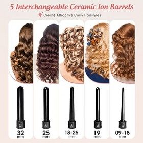 facaio Fer à Boucler, Boucleur Céramique, Fer à Friser 5 en 1 Multifonction Interchangeable, avec Gants Kit Bigoudi Fer à Ond