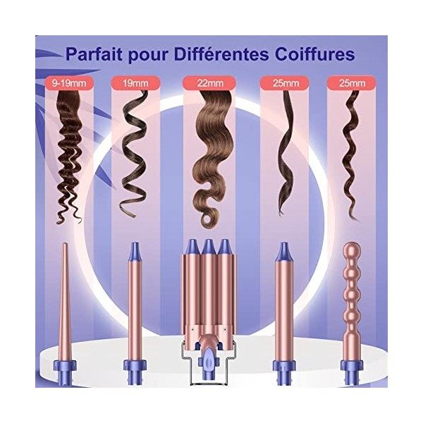 Boucleur a Cheveux, Fer a Boucler 5 en 1 avec Boucleur 3 Tete Waver, Fer à Boucler Céramique avec écran LCD, 31 Température R