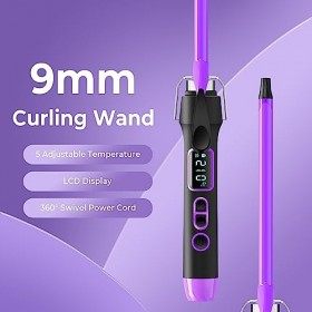 Fer a Boucler，Boucleur Fin 9mm,Boucleur a Cheveux，Boucleur avec LCD Ecran, 140 ℃ -200 ℃ Curling Iron, Céramique Hair Curler, 