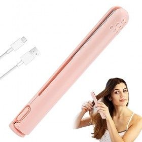 HIULLEN Mini fer à boucler portable 2 en 1 - Petit bigoudi USB pour lisser et boucler - Mini bigoudi en céramique pour les vo