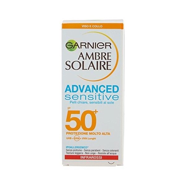 Garnier-ambre solaire advanced sensitive crema protettiva viso e collo ip 50+