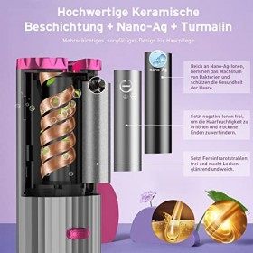 Fer à friser automatique, portable sans fil, fer à friser automatique, réglable de 150 à 200 ℃ et minuterie de 8 à 18 s, chau