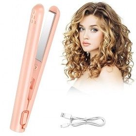 Mini fer à friser à double usage, fer à friser portable multifonctionnel en céramique, rechargeable petit fer à friser USB pe