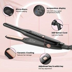 Mini Lisseur Cheveux Court,HyAdierTech 2 en 1 Mini fer à Lisser en Céramique, Petit fer à Lisser Portable 150℃- 210℃, Double 