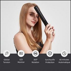 Lisseur Cheveux, Fer à Lisser et Boucleur 2 en 1 en Céramique Tourmaline pour Cheveux Courts et Longs, Température 7 réglable