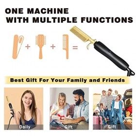 Peigne Chauffant, Peigne Chauffant Lissant Afro 3 Réglages de Température, Portable, Rapide-Chauffage, Brosse Lissante en Cér