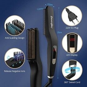 Lisseur Barbe Ionique Homme, Beesjuy Brosse Lissante Barbe et Cheveux, Lisseur Barbe Cheveux - Température Réglable, Mise Hor