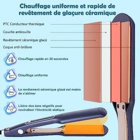Lisseur Cheveux-Plaques de Céramique Fer a Lisser-PTC Chauffage Fer à Lisser-Professionnel Lisseur Boucleur-température régla