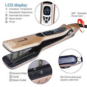 iGutech fer à lisser professionnel avec peigne à vapeur de défrisage, avec 5 trous de pulvérisation,anti-brûlure, fonction de