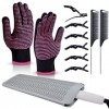 Morgles Lot de 2 gants professionnels résistants à la chaleur en silicone, 6 pinces à cheveux et 2 peignes à coiffer pour fer