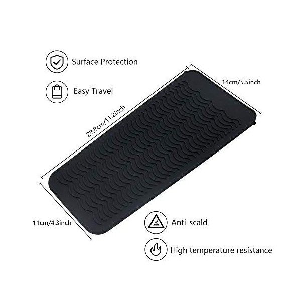 Lot de 2 tapis de coiffure portables en silicone résistant à la chaleur, housse pour fer à friser, fer à lisser, étui de voya