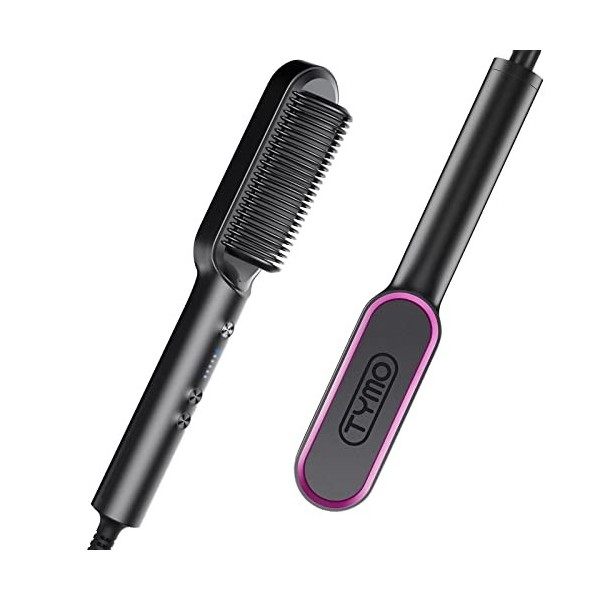 TYMO Brosse Chauffante, Lisseur Cheveux Avec Peigne Intégré, Chauffage Rapide &5 Réglages de Température & Anti-Brûlure, Parf