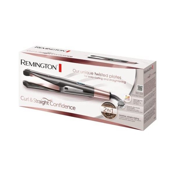 Remington Lisseur Cheveux [2en1: lisse & boucle] Curl&Straight Confidence Plaques twistées Céramique Tourmaline, Ecran LCD, 