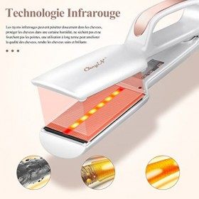 CkeyiN Fer à Lisser Infrarouge,Lisseur Cheveux Plaque Large 58mm,Outil de Coiffure à Température Réglable Chauffage Rapide Av